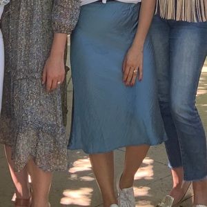 Blue satin midi skirt size M